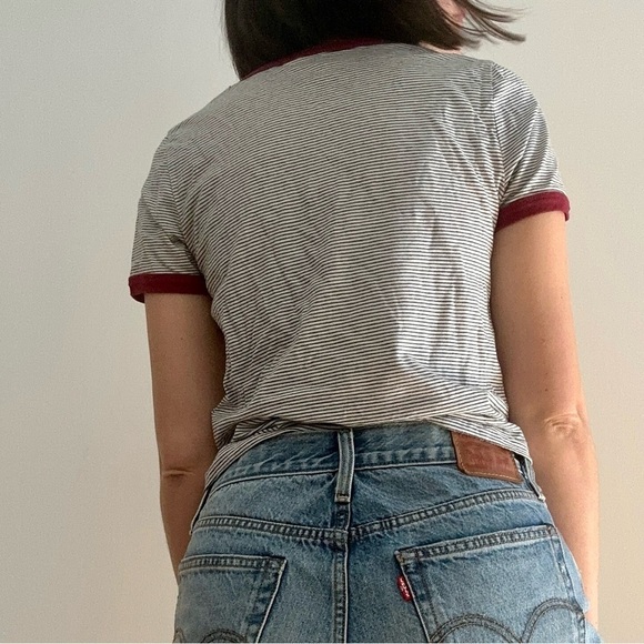 H&M DIVIDED STRIPED SHORT SLEEVE RINGER TEE - S - Picture 5 of 13